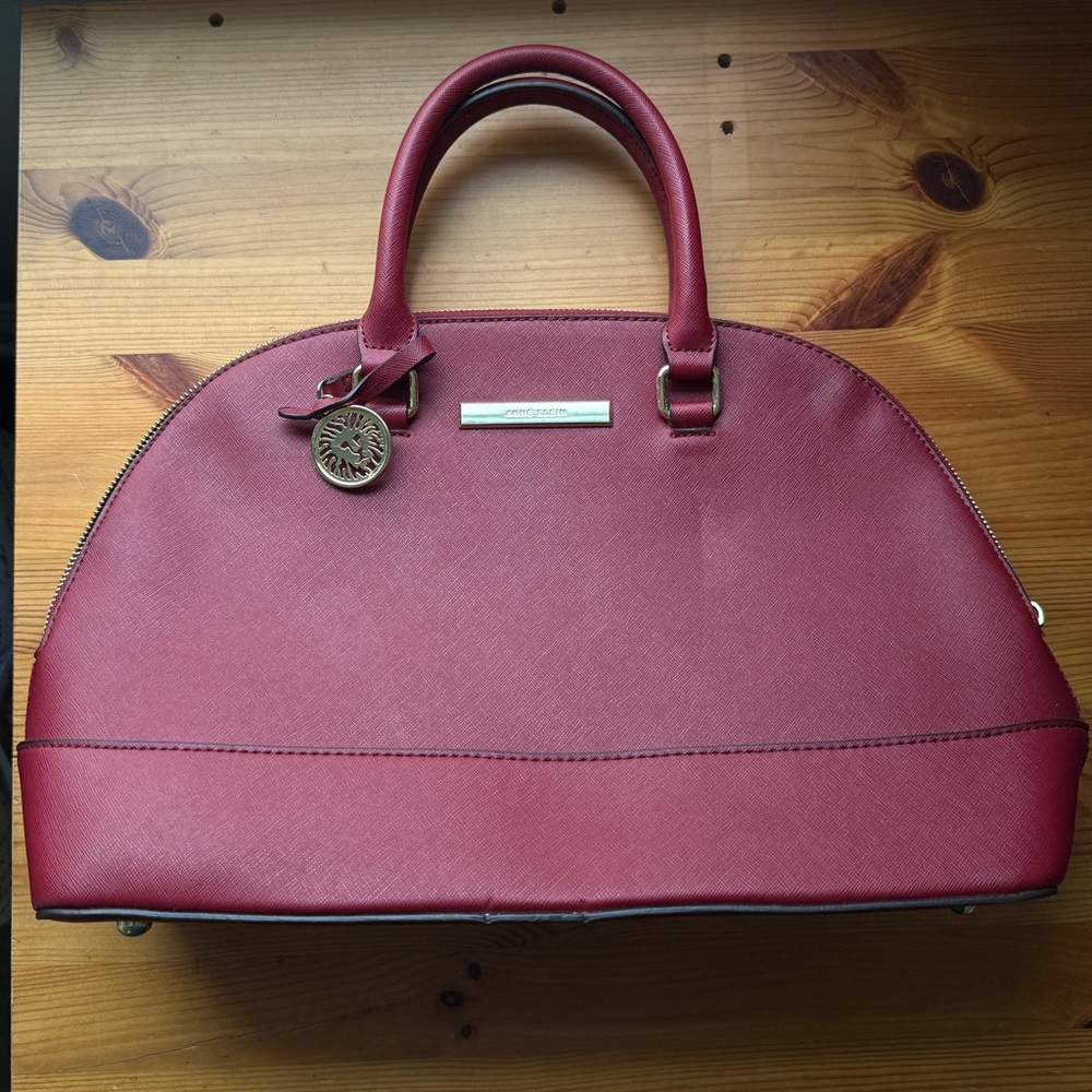 Anne Klein Red Satchel with Gold Accents.